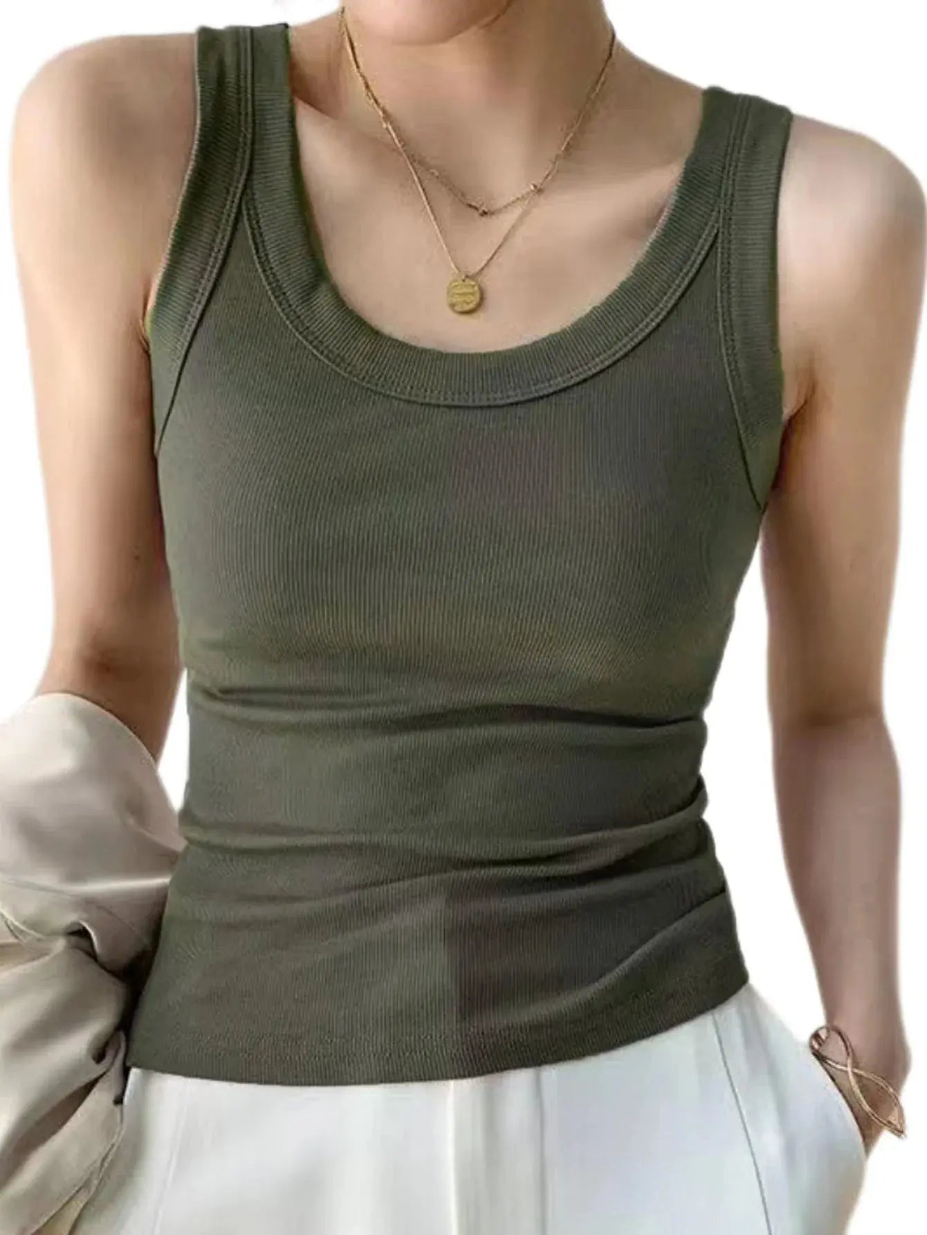 Women Ribbed Tank Top Solid Sleeveless Round Neck Top nowadaysfashion