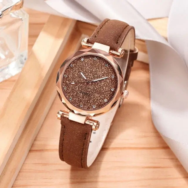 Women Romantic Wrist Watch bracelet Leather Rhinestone Ladies Clock - Blade & Thread
