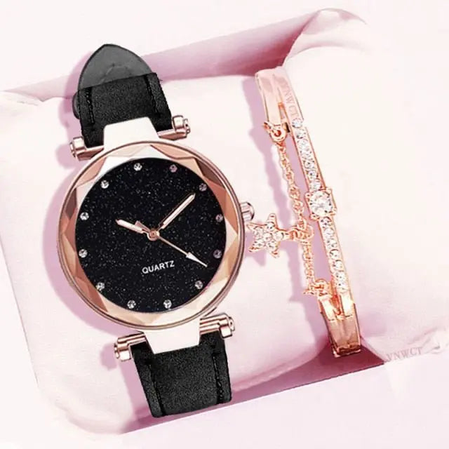 Women Romantic Wrist Watch bracelet Leather Rhinestone Ladies Clock nowadaysfashion