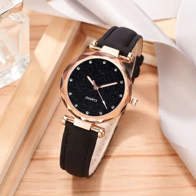 Women Romantic Wrist Watch bracelet Leather Rhinestone Ladies Clock - Blade & Thread