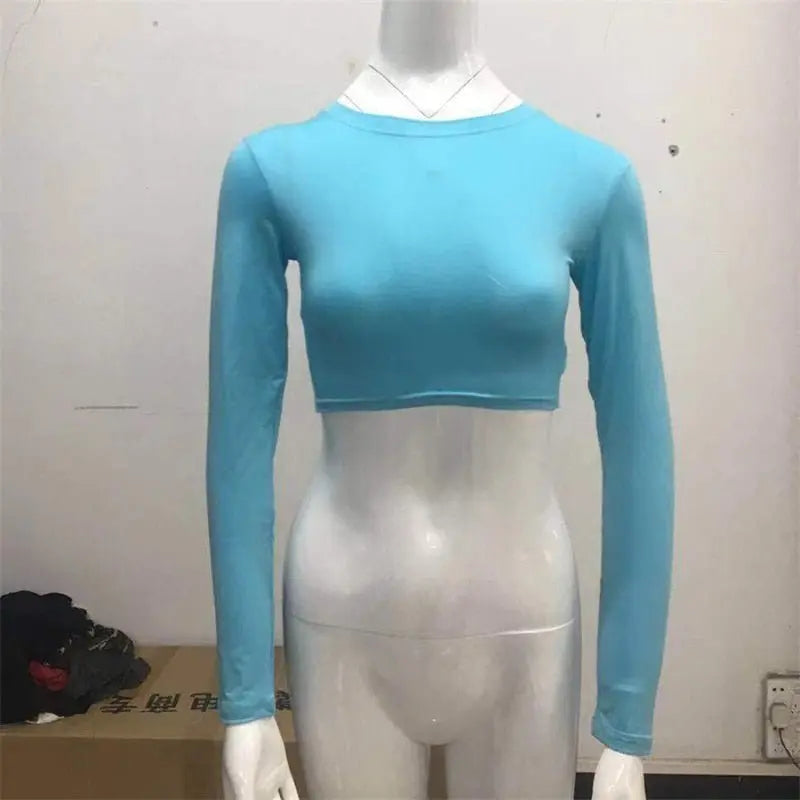 Women Sexy Bodycon T Shirt Long Sleeve O-neck Crop Top Modis Sheath T Shirt - Blade & Thread