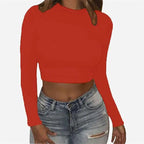 Women Sexy Bodycon T Shirt Long Sleeve O-neck Crop Top Modis Sheath T Shirt nowadaysfashion