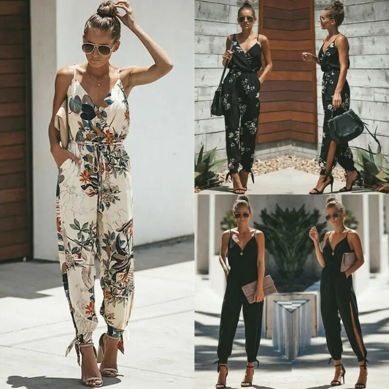 Women Sleeveless Loose Baggy Trousers Solid Romper Jumpsuit Cotton Print Broadcloth - Blade & Thread