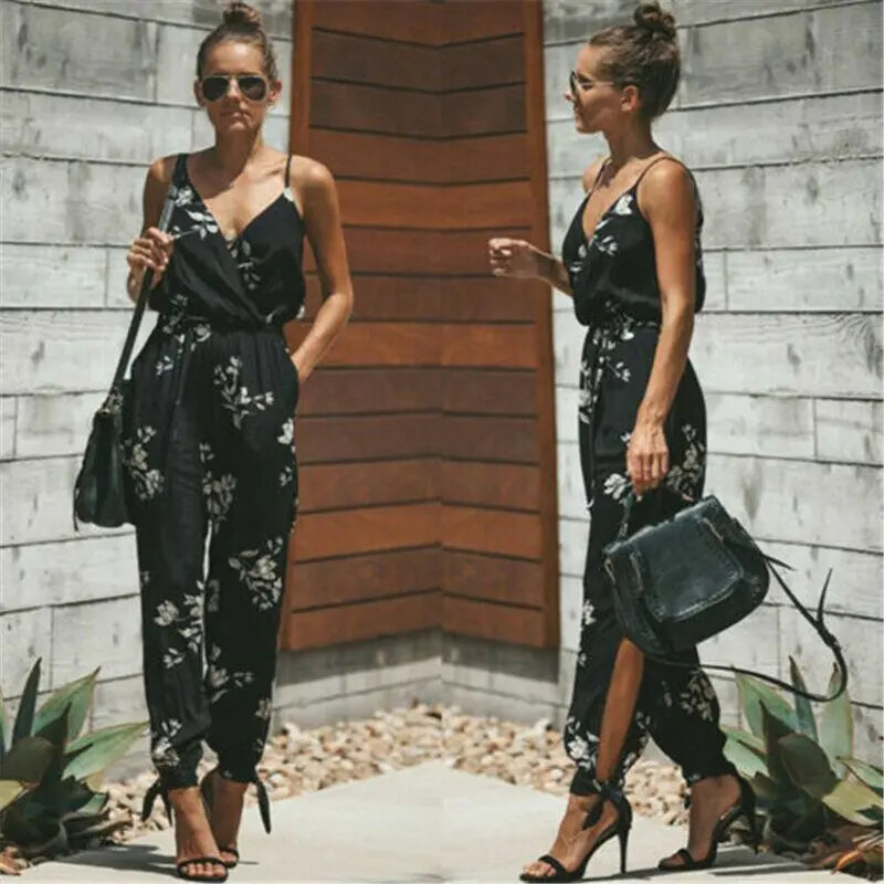 Women Sleeveless Loose Baggy Trousers Solid Romper Jumpsuit Cotton Print Broadcloth - Blade & Thread