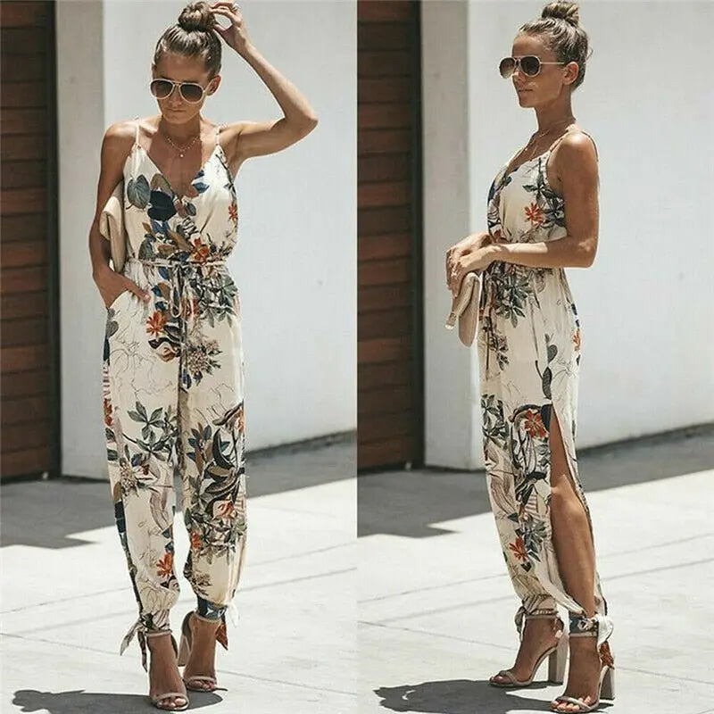 Women Sleeveless Loose Baggy Trousers Solid Romper Jumpsuit Cotton Print Broadcloth - Blade & Thread
