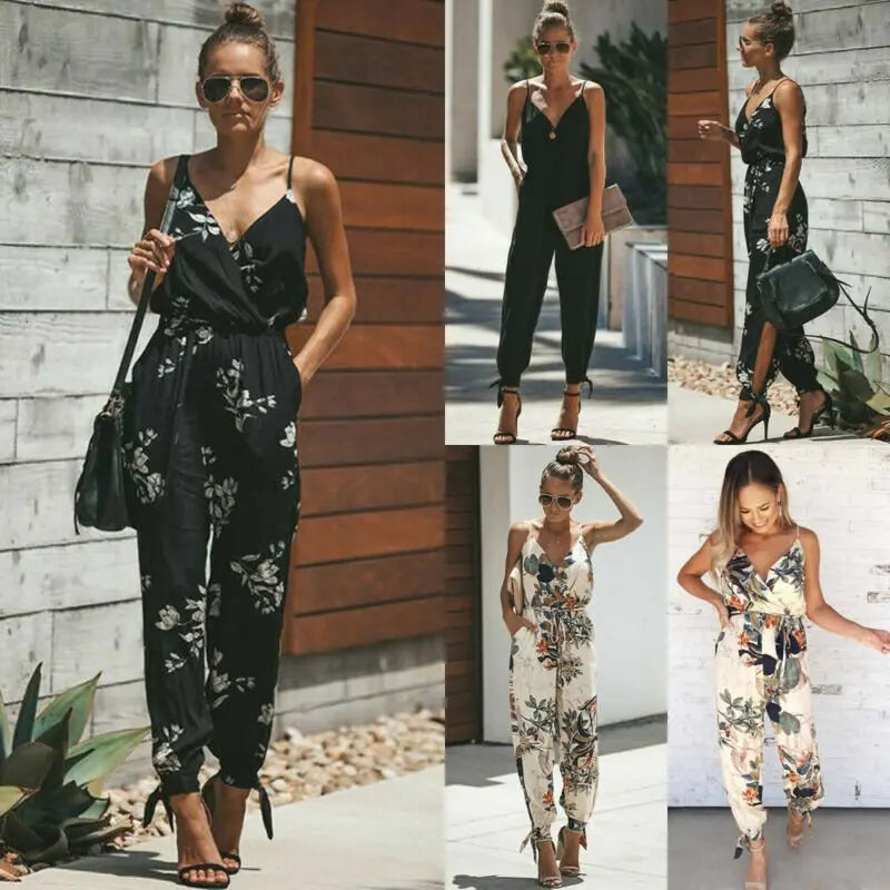Women Sleeveless Loose Baggy Trousers Solid Romper Jumpsuit Cotton Print Broadcloth - Blade & Thread