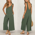 Women Sleeveless Rompers Loose Jumpsuit O Neck Casual Backless Overalls Trousers Wide Leg Pants nowadaysfashion