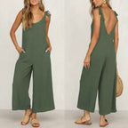 Women Sleeveless Rompers Loose Jumpsuit O Neck Casual Backless Overalls Trousers Wide Leg Pants nowadaysfashion