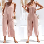 Women Sleeveless Rompers Loose Jumpsuit O Neck Casual Backless Overalls Trousers Wide Leg Pants nowadaysfashion