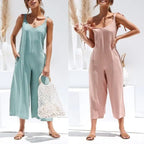 Women Sleeveless Rompers Loose Jumpsuit O Neck Casual Backless Overalls Trousers Wide Leg Pants nowadaysfashion