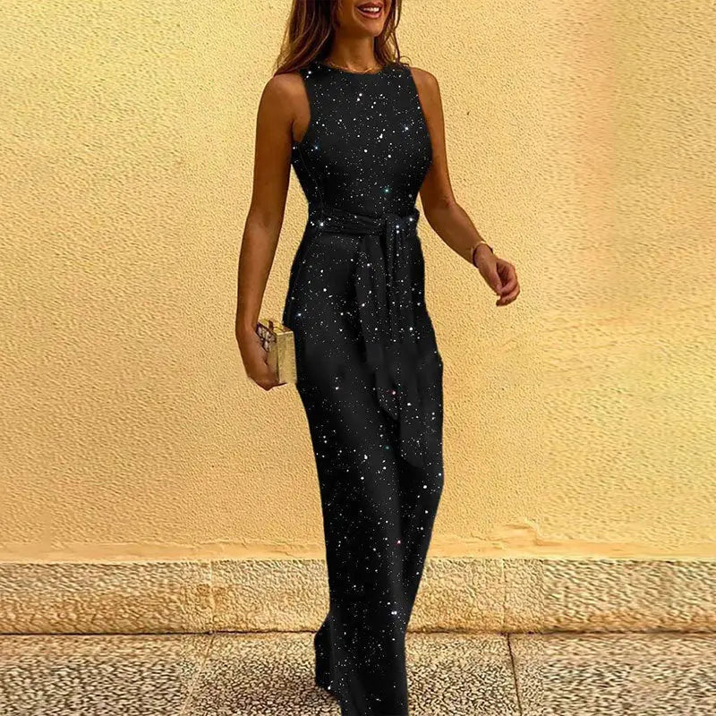 Women Sleeveless Sequin Glitter Shiny Jumpsuit Trousers Sexy Slim Fit Backless Romper - Blade & Thread