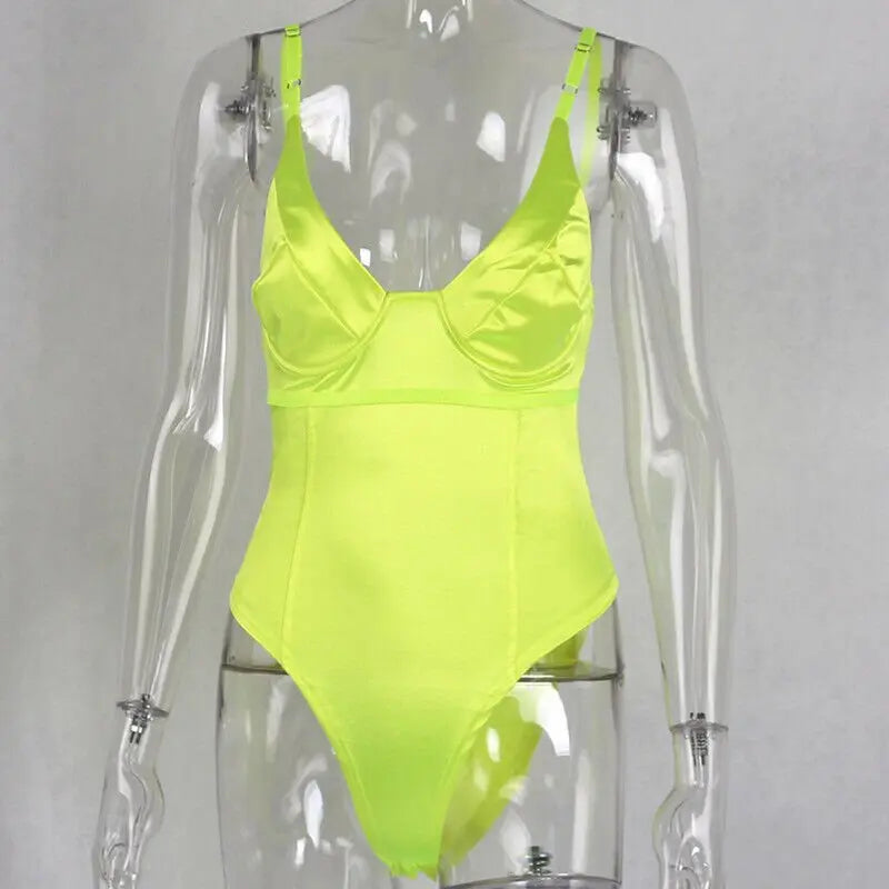 Women Sleeveless V Neck Sexy Bodycon Bodysuit Stretch Leotard Summer Jumpsuit - Blade & Thread