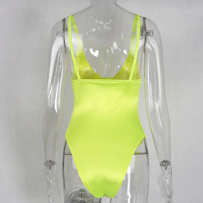 Women Sleeveless V Neck Sexy Bodycon Bodysuit Stretch Leotard Summer Jumpsuit - Blade & Thread