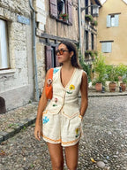 Women Sleeveless Vest Shorts 2 Pieces Set Fashion V Neck Single Breasted Vest nowadaysfashion