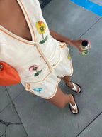 Women Sleeveless Vest Shorts 2 Pieces Set Fashion V Neck Single Breasted Vest nowadaysfashion