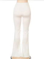 Women Slim Flare Pants Low Waist Drawstring Ruched Wide Leg White Trousers Joggers Sweatpants nowadaysfashion