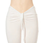 Women Slim Flare Pants Low Waist Drawstring Ruched Wide Leg White Trousers Joggers Sweatpants nowadaysfashion