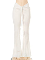 Women Slim Flare Pants Low Waist Drawstring Ruched Wide Leg White Trousers Joggers Sweatpants nowadaysfashion