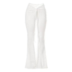 Women Slim Flare Pants Low Waist Drawstring Ruched Wide Leg White Trousers Joggers Sweatpants nowadaysfashion