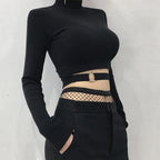 Women Slim Short T-shirt Sexy Tight Turtleneck Long Sleeve Goth Crop Top nowadaysfashion