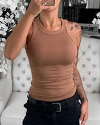 Women Solid Round Neck Ribbed Tank Top Camisole Women Summer Basic Elastic Tank Top nowadaysfashion