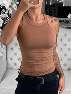 Women Solid Round Neck Ribbed Tank Top Camisole Women Summer Basic Elastic Tank Top nowadaysfashion