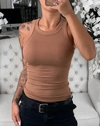 Women Solid Round Neck Ribbed Tank Top Camisole Women Summer Basic Elastic Tank Top nowadaysfashion