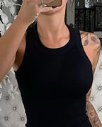 Women Solid Round Neck Ribbed Tank Top Camisole Women Summer Basic Elastic Tank Top nowadaysfashion