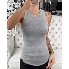 Women Solid Round Neck Ribbed Tank Top Camisole Women Summer Basic Elastic Tank Top nowadaysfashion