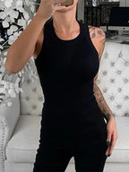 Women Solid Round Neck Ribbed Tank Top Camisole Women Summer Basic Elastic Tank Top nowadaysfashion