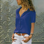Women Solid White Blouse Tops Office Lady Work Chiffon Button nowadaysfashion