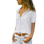 Women Solid White Blouse Tops Office Lady Work Chiffon Button nowadaysfashion