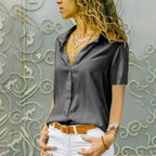 Women Solid White Blouse Tops Office Lady Work Chiffon Button nowadaysfashion