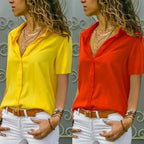 Women Solid White Blouse Tops Office Lady Work Chiffon Button nowadaysfashion