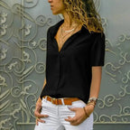Women Solid White Blouse Tops Office Lady Work Chiffon Button nowadaysfashion