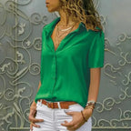Women Solid White Blouse Tops Office Lady Work Chiffon Button nowadaysfashion