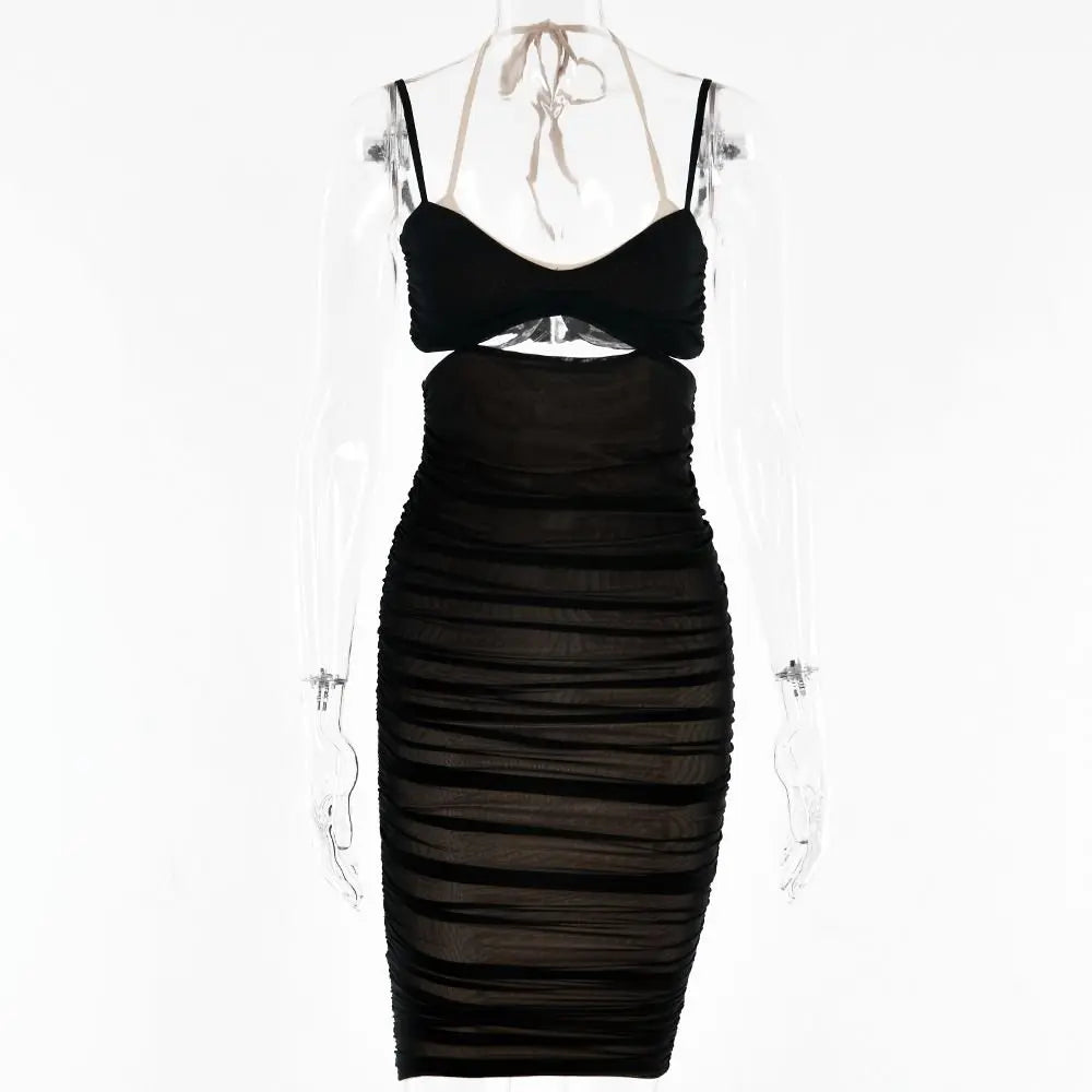 Women Spaghetti Strap Corset Cut Out Lined Long Dress Sexy Ruched Backless Elegant Bodycon nowadaysfashion