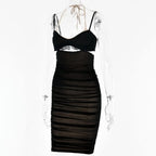 Women Spaghetti Strap Corset Cut Out Lined Long Dress Sexy Ruched Backless Elegant Bodycon nowadaysfashion