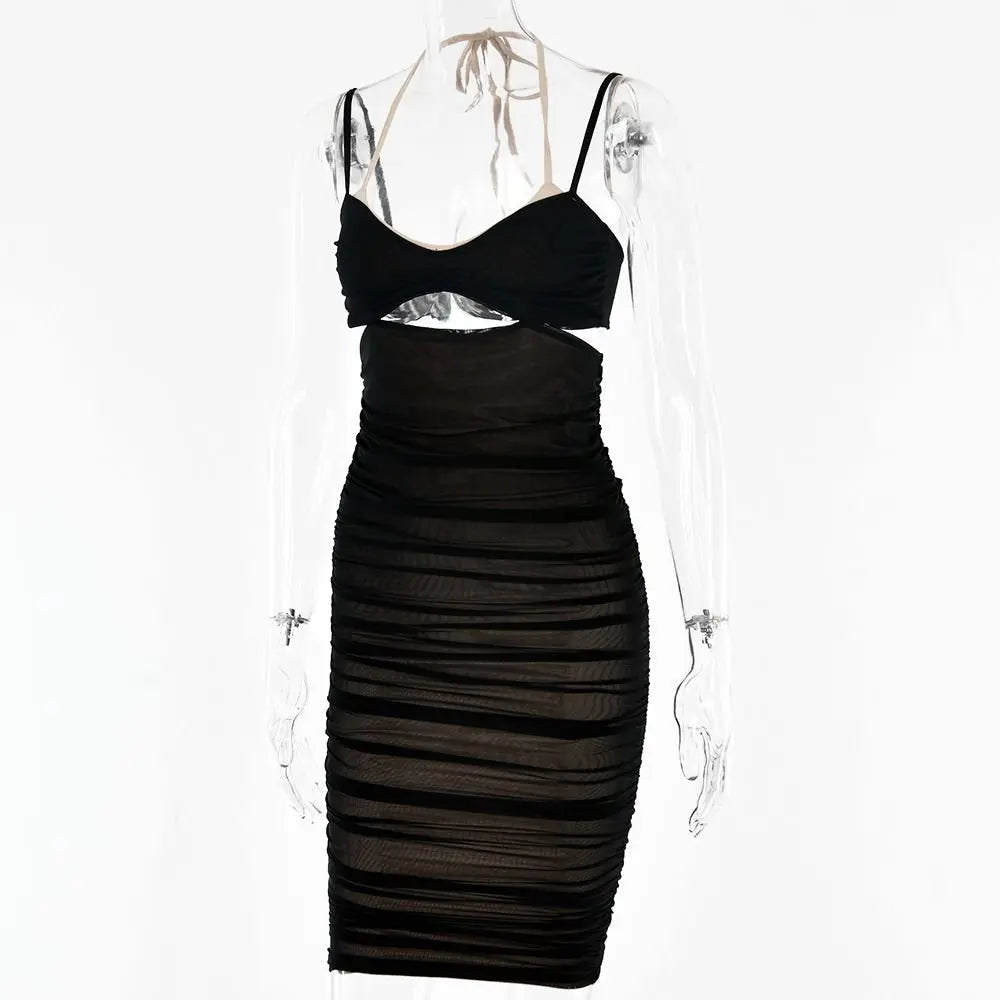 Women Spaghetti Strap Corset Cut Out Lined Long Dress Sexy Ruched Backless Elegant Bodycon - Blade & Thread