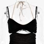Women Spaghetti Strap Corset Cut Out Lined Long Dress Sexy Ruched Backless Elegant Bodycon nowadaysfashion