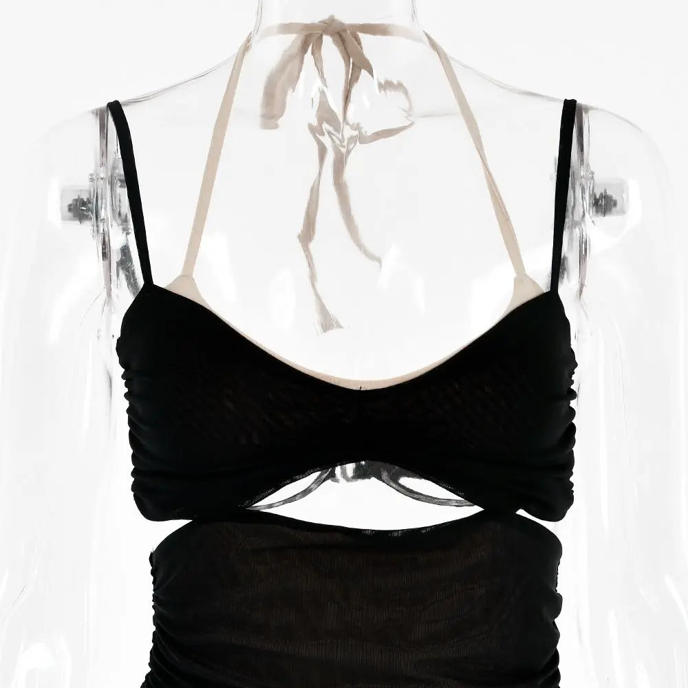Women Spaghetti Strap Corset Cut Out Lined Long Dress Sexy Ruched Backless Elegant Bodycon - Blade & Thread
