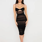 Women Spaghetti Strap Corset Cut Out Lined Long Dress Sexy Ruched Backless Elegant Bodycon nowadaysfashion