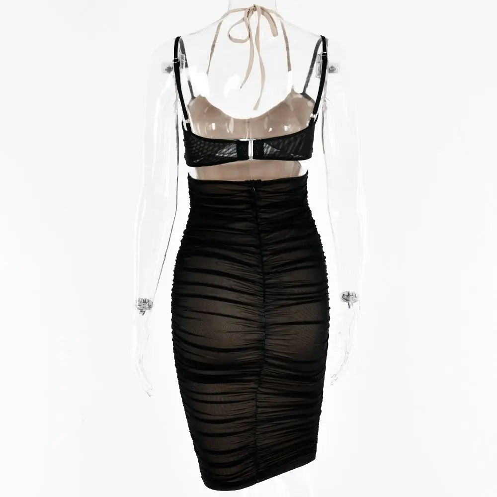 Women Spaghetti Strap Corset Cut Out Lined Long Dress Sexy Ruched Backless Elegant Bodycon - Blade & Thread