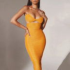 Women Spaghetti Strap Corset Cut Out Lined Long Dress Sexy Ruched Backless Elegant Bodycon nowadaysfashion