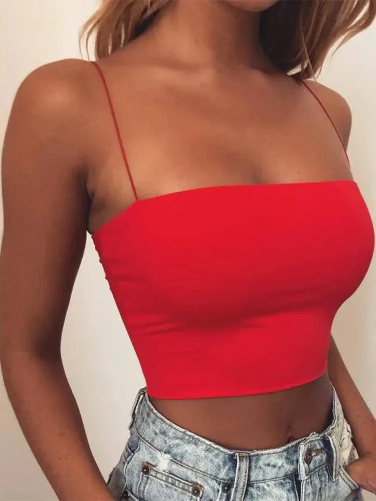Women Spaghetti Strap Crop Top Sexy Bodycon Sleeveless Cami Tube Top nowadaysfashion