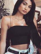 Women Spaghetti Strap Crop Top Sexy Bodycon Sleeveless Cami Tube Top nowadaysfashion