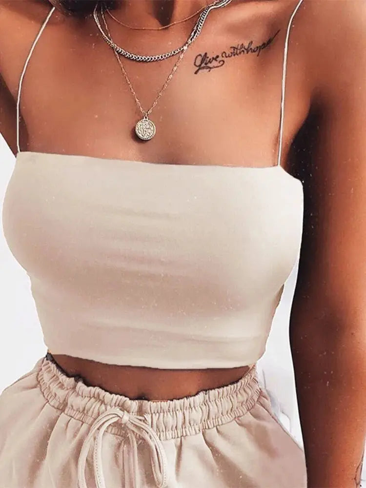 Women Spaghetti Strap Crop Top Sexy Bodycon Sleeveless Cami Tube Top - Blade & Thread