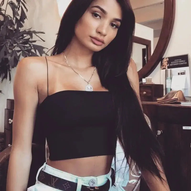 Women Spaghetti Strap Crop Top Sexy Bodycon Sleeveless Cami Tube Top nowadaysfashion
