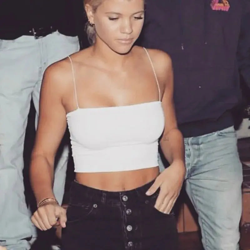 Women Spaghetti Strap Crop Top Sexy Bodycon Sleeveless Cami Tube Top - Blade & Thread