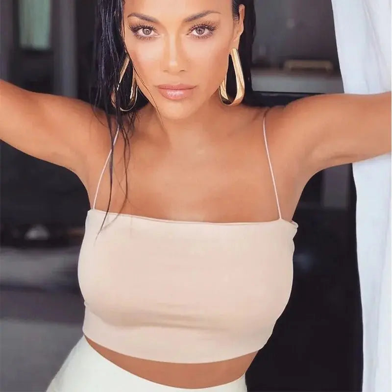 Women Spaghetti Strap Crop Top Sexy Bodycon Sleeveless Cami Tube Top - Blade & Thread